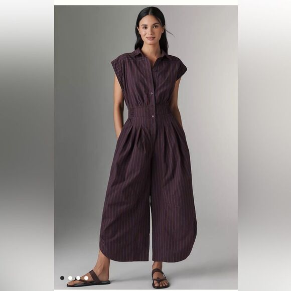 Anthropologie Striped Shirting Parachute Jumpsuit